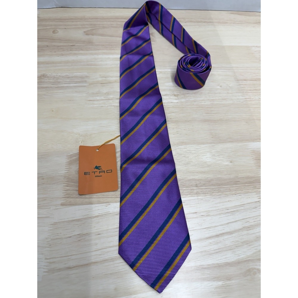Etro Milano Men's Silk Tie Necktie Purple 100% Silk Made In Italy - NEW